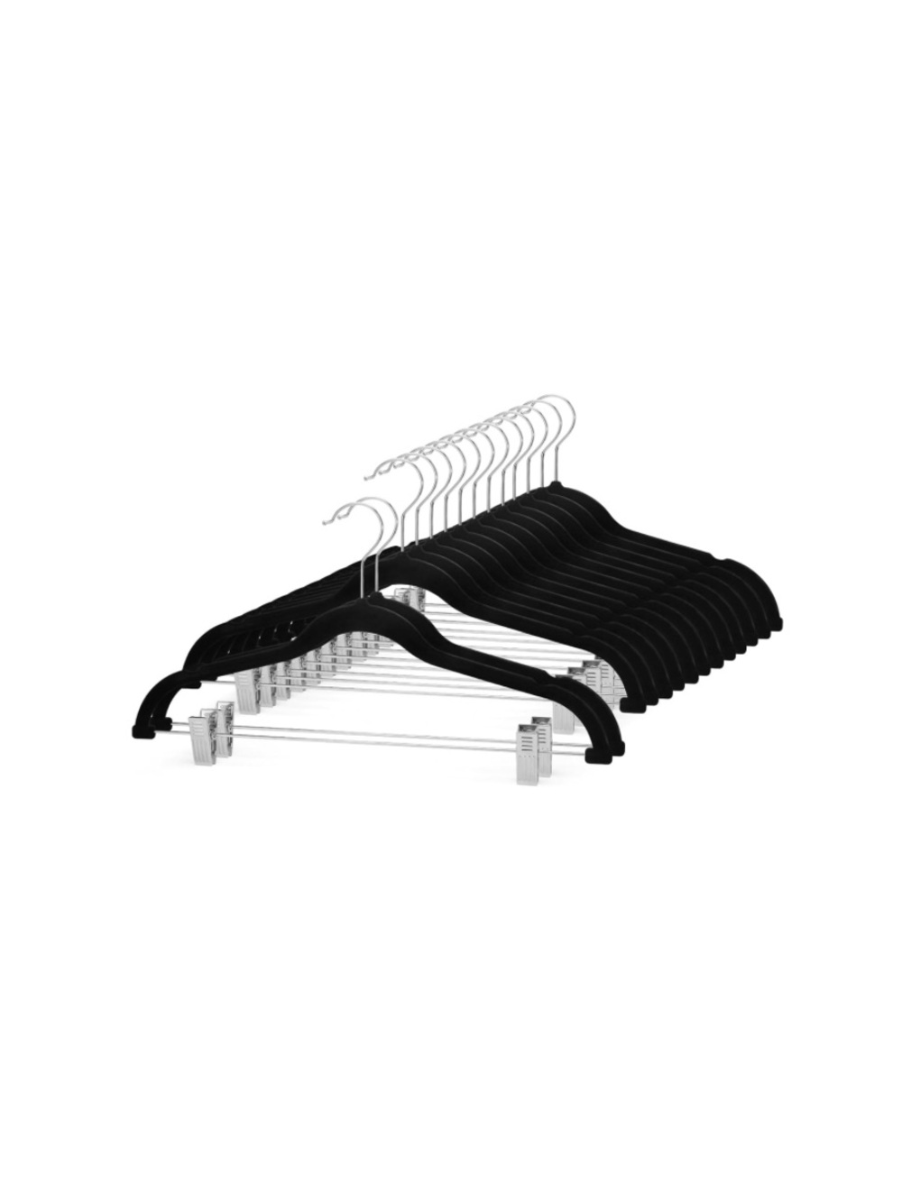 24 Pack Velvet Non-Slip Clothing Hangers with Clips - Black